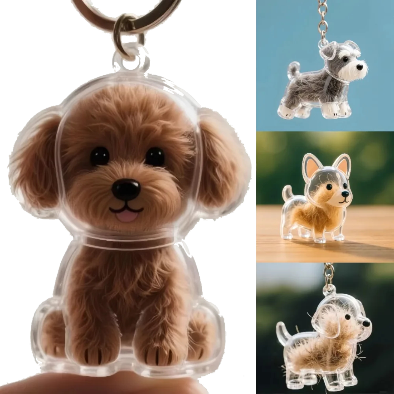 Pet Hair Keepsake Keychain – Personalized Cat & Dog Memorial Charm with Transparent Memory Capsule