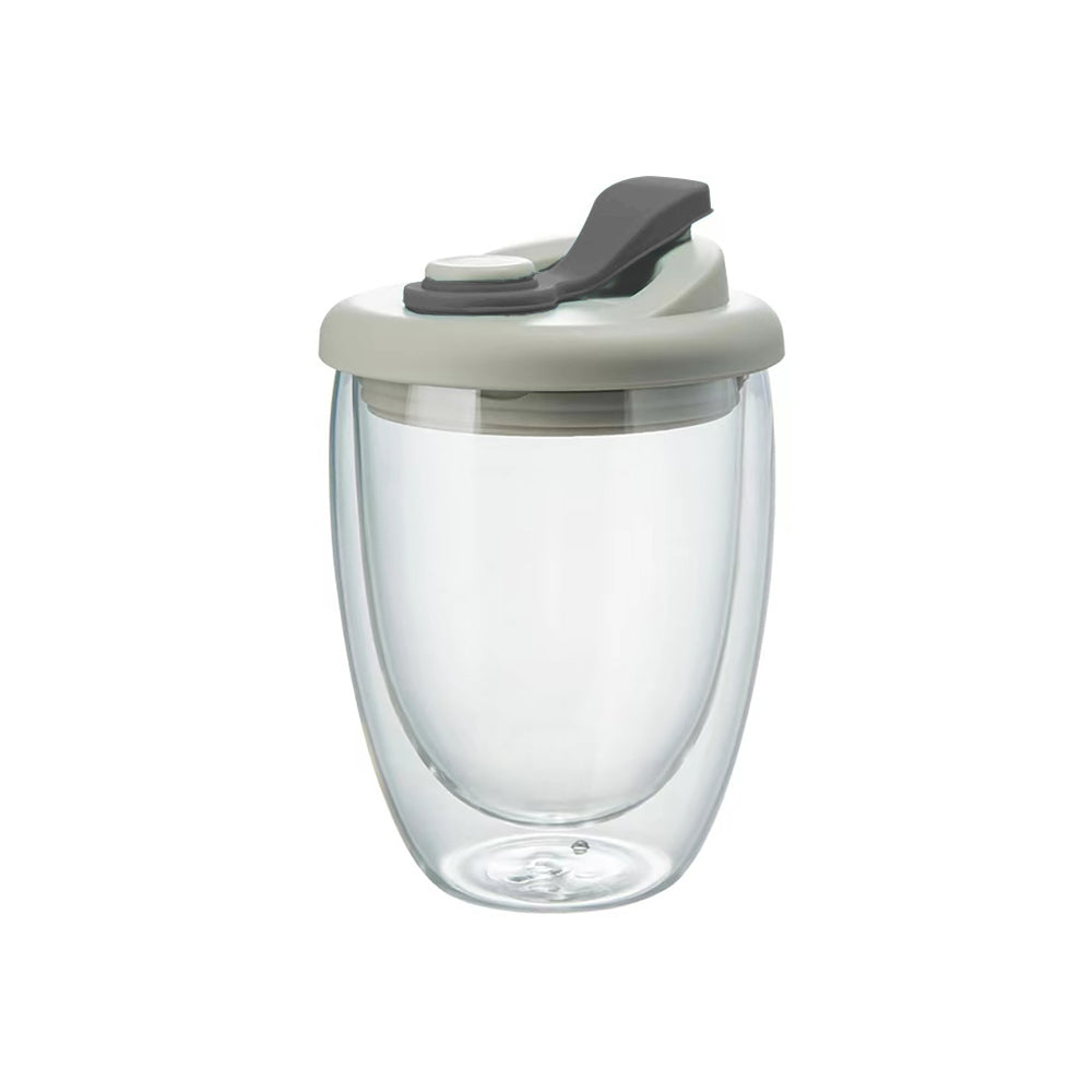 Clear Double Wall Glass Coffee Mug with Lid