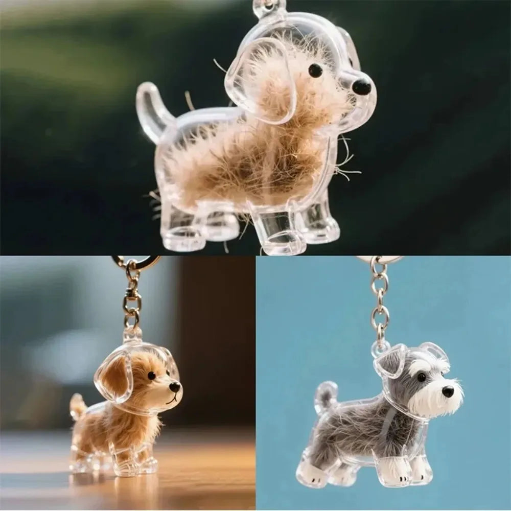 Pet Hair Keepsake Keychain – Personalized Cat & Dog Memorial Charm with Transparent Memory Capsule