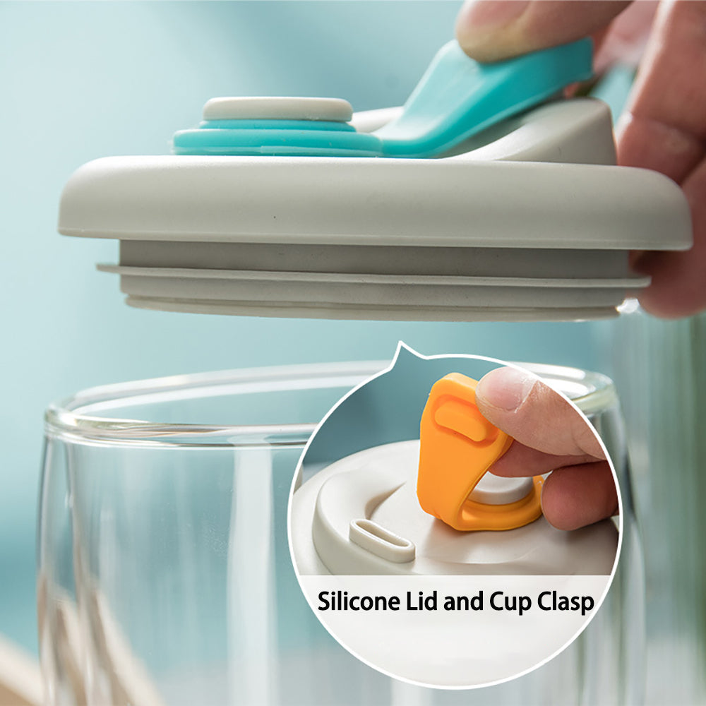 Clear Double Wall Glass Coffee Mug with Lid