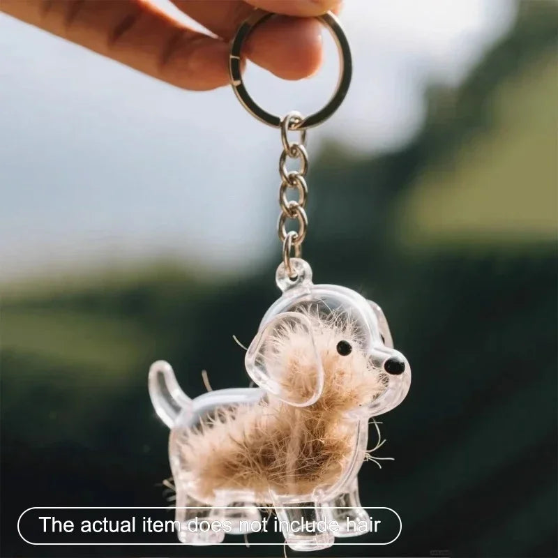 Pet Hair Keepsake Keychain – Personalized Cat & Dog Memorial Charm with Transparent Memory Capsule